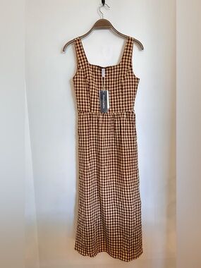 NWT PRETTYGARDEN GINGHAM PRINT COTTON BLEND MAXI DRESS WITH RUCHING